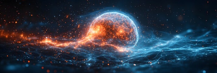 Poster - Vibrant Cosmic Explosion - Glowing Celestial Supernova Illuminating the Vast Interstellar Expanse. Surreal and dynamic digital of a fiery stellar event in deep space.