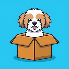 Wall Mural - cute maltipoo dog playing in box cartoon