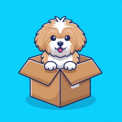 Wall Mural - cute maltipoo dog playing in box cartoon