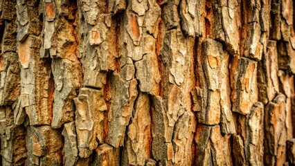 Poster - Closeup of Rough, Textured Tree Bark with Deep Cracks and Flakes