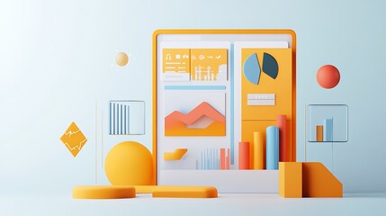 Poster - Abstract 3D Rendering of Colorful Geometric Shapes and Data Visualizations