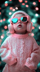 Poster - A little girl wearing sunglasses and a pink sweater