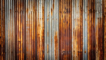 Poster - abstract rusty corrugated metal wall texture with vertical stripes