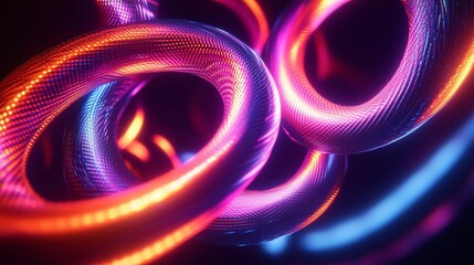 Poster - colorful glowing loops intertwine in an abstract design, creating a vivid display of light in a dark
