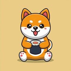 Wall Mural - cute shiba inu dog holding sushi cartoon