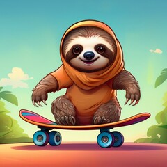 Wall Mural - cute sloth playing skateboard cartoon