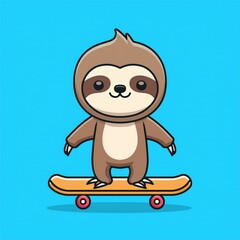 Wall Mural - cute sloth playing skateboard cartoon