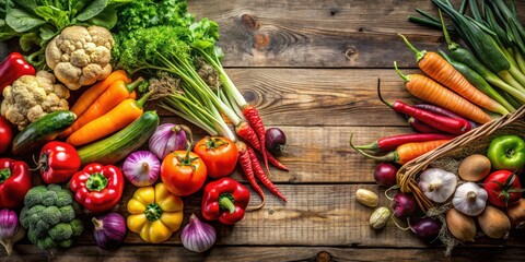 Poster - A Vibrant Collection of Fresh Vegetables Arranged on a Rustic Wooden Surface