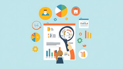 Poster - Businesswoman analyzing data with a magnifying glass