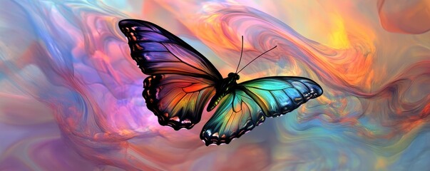 Poster - Colorful Butterfly with Melting Wings in Artistic Background