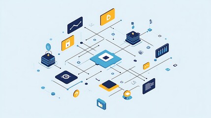 Poster - Isometric Illustration of a Connected Network of Data and Technology