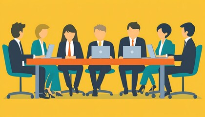 Poster - Business professionals in a meeting using laptops