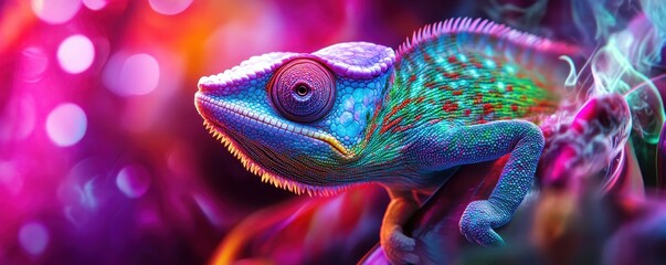 Poster - Colorful Chameleon Blending into Abstract Background