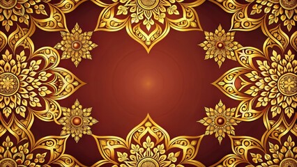 Aufkleber - Intricate Golden Floral Motifs Frame a Rich Burgundy Background