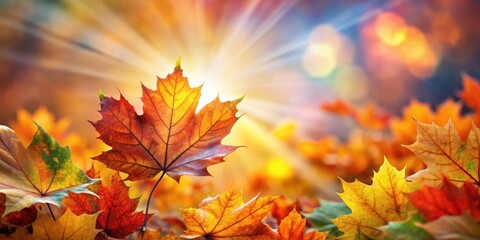 Aufkleber - Autumnal Symphony of Colors, Sunlight Filtering Through Vibrant Maple Leaves