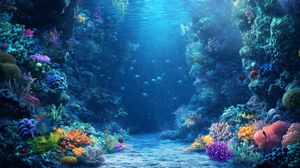 Wall Mural - Sea or Ocean Underwater Deep Nature Background: A deep, underwater ocean background capturing the natural beauty of the ocean's depths.