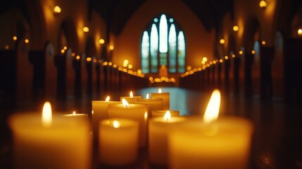 Sticker - Row of lit candles in a church setting