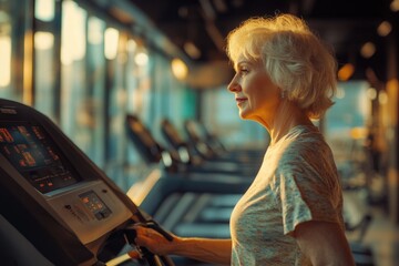 Poster - Fitness enthusiast runs on treadmill in a gym setting