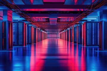 Poster - A long hallway lit by alternating red and blue lights