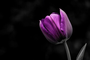 Poster - A single purple tulip in a black and white photograph
