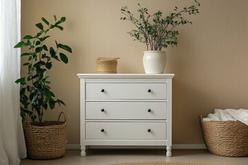 Poster - A white dresser with a decorative plant on top