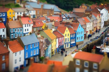 Poster - A small town with many colorful buildings, perfect for a scene in a children's book or a travel brochure