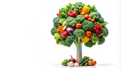 Poster - A vibrant tree made of fresh vegetables like broccoli, bell peppers, tomatoes, and onion, symbolizing a healthy and delicious lifestyle.