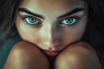 Poster - A close-up shot of a woman's face featuring striking green eyes