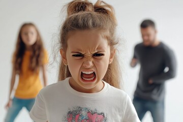 Sticker - A young girl looks surprised or shocked with her mouth open, while a man stands in the background