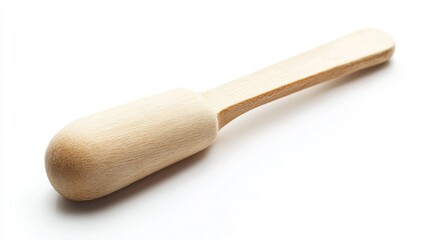 Poster - A single wooden spoon resting on a clean white surface, ready for use