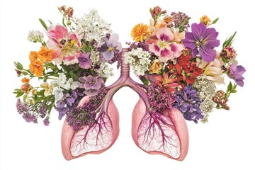 Poster - A unique arrangement of flowers forming the shape of human lungs, useful for health and medical illustrations