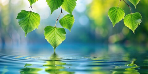 Poster - A single green leaf gently touches the surface of a tranquil pond, creating a ripple that spreads outwards, a serene moment of nature's delicate dance.