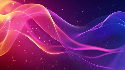 Poster - Abstract Swirling Lines with Glowing Particles in Pink, Purple, and Yellow