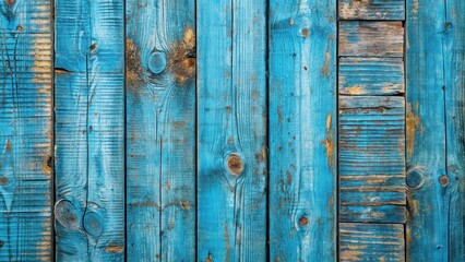 Aufkleber - Weathered Blue Wood Paneling with Faded Paint and Knots