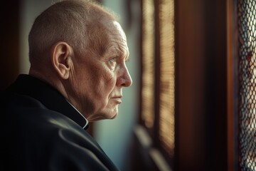 Aufkleber - A elderly gentleman gazing out the window, possibly lost in thought