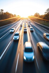 Aufkleber - A highway filled with many cars driving down it, perfect for use in travel or transportation-related projects