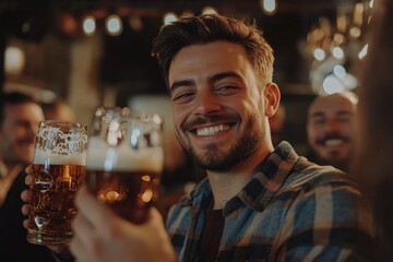 Poster - A man holds a glass of beer in a bar setting