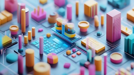 Poster - Abstract 3D Illustration of Geometric Shapes and a Calculator