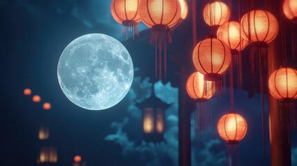 Aufkleber - A picture of a full moon shining brightly in the dark night sky