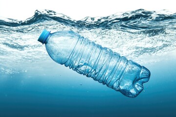 Poster - A plastic bottle drifting on the surface of calm water, perfect for illustrations about pollution and environmental awareness