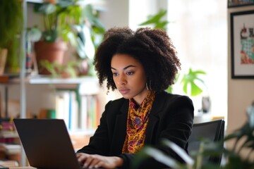 Poster - A person sits at a desk with a laptop and is likely working or studying