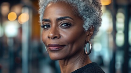 Poster - Portrait of a woman with short hair, looking directly at the camera