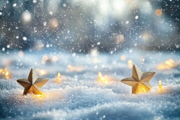 Aufkleber - A couple of stars sitting on a snow-covered ground, ideal for winter or Christmas-themed designs
