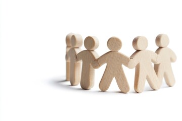 Poster - A group of wooden people standing together, holding hands in unity and solidarity