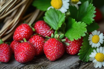 Aufkleber - Fresh strawberries arranged on a rustic wooden table, perfect for food styling or as a decorative element
