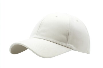 Sticker - Close-up of a white baseball cap sitting on a clean white surface, ideal for use in branding, product or design photography