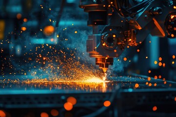 Sticker - Metal being cut by a machine with sparks flying everywhere