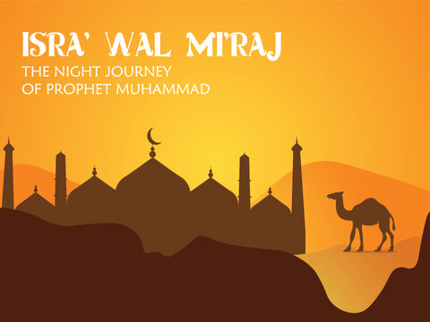 Background with gradient colors for Isra Miraj with flat silhouette design
