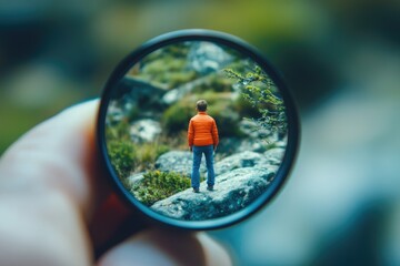 Aufkleber - A person holds a magnifying glass, great for science and detective themes