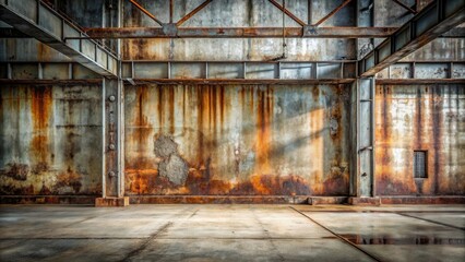 Poster - Rusty Metal Beams and Concrete Floor in an Abandoned Industrial Building